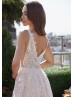 Beaded Ivory Lace Tulle V Back Long Newest Wedding Dress